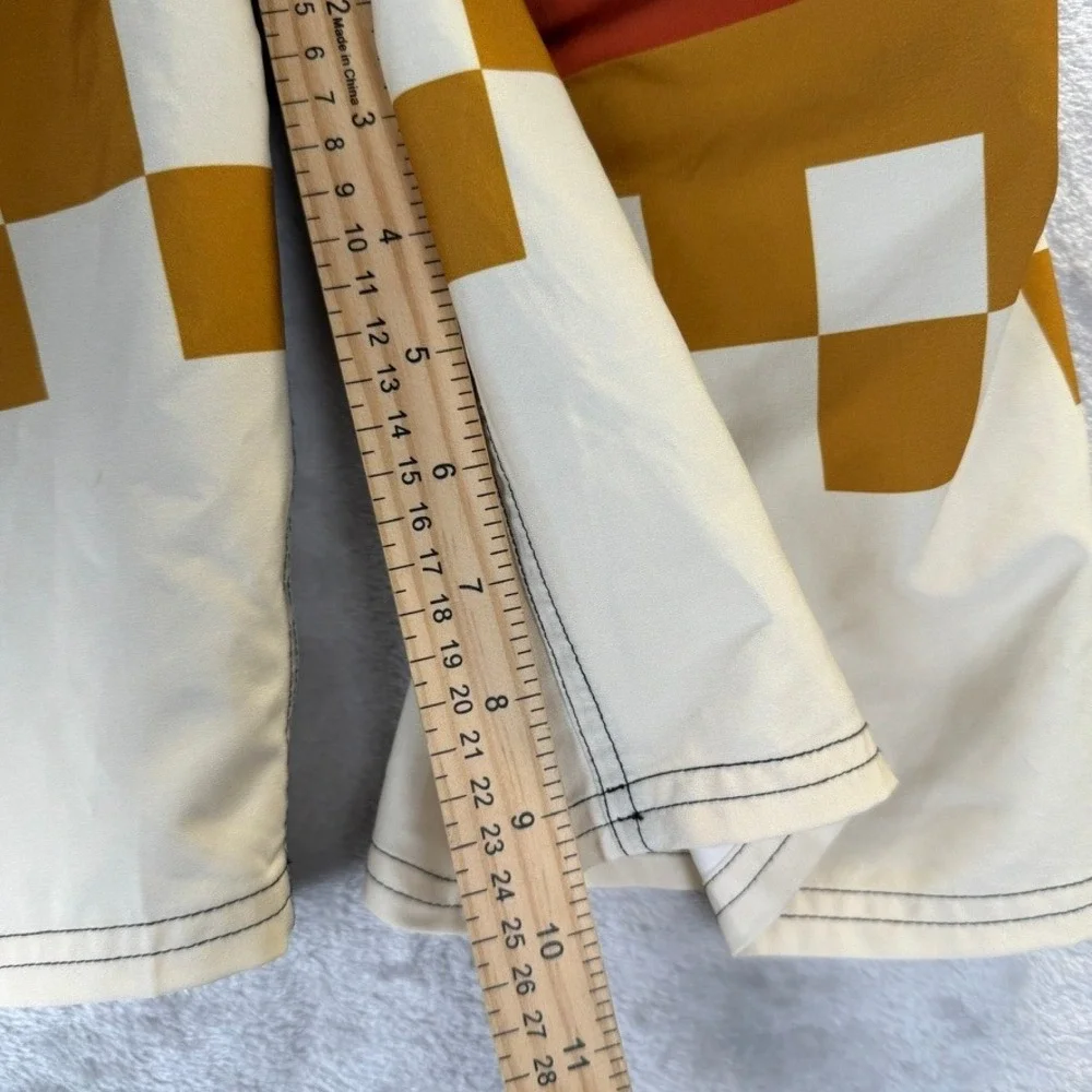 The Legend Mens Board‎ Shorts Size 30 Black Red Orange Checkered Swim Trunks